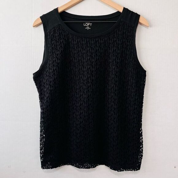 LOFT Black Lace Sleeveless Top   Sz LP   GUC - Picture 1 of 5